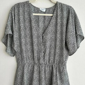 Sienna Sky Dalmatian Print Black and White Button Down Peplum Blouse, Size Med